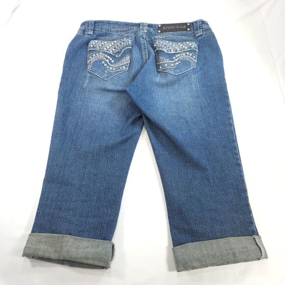 Grace in LA Capri Button Zip Denim Medium Wash Jeans Womens Size 13 Blue - Picture 3 of 9